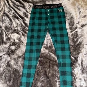 Pink Victoria's Secret green and black plaid pajama pants